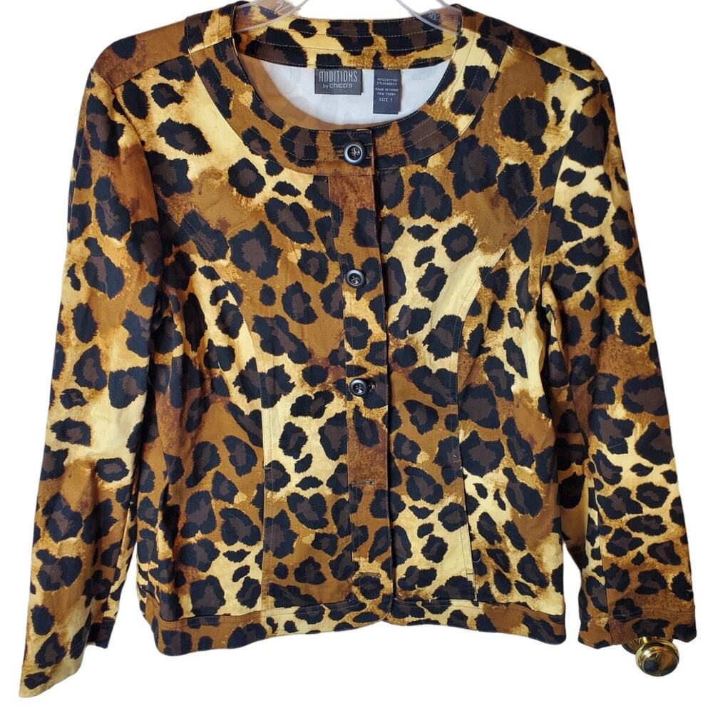 Additions by Chico's Size 1/Medium Animal Print Cotton Topper Jacket